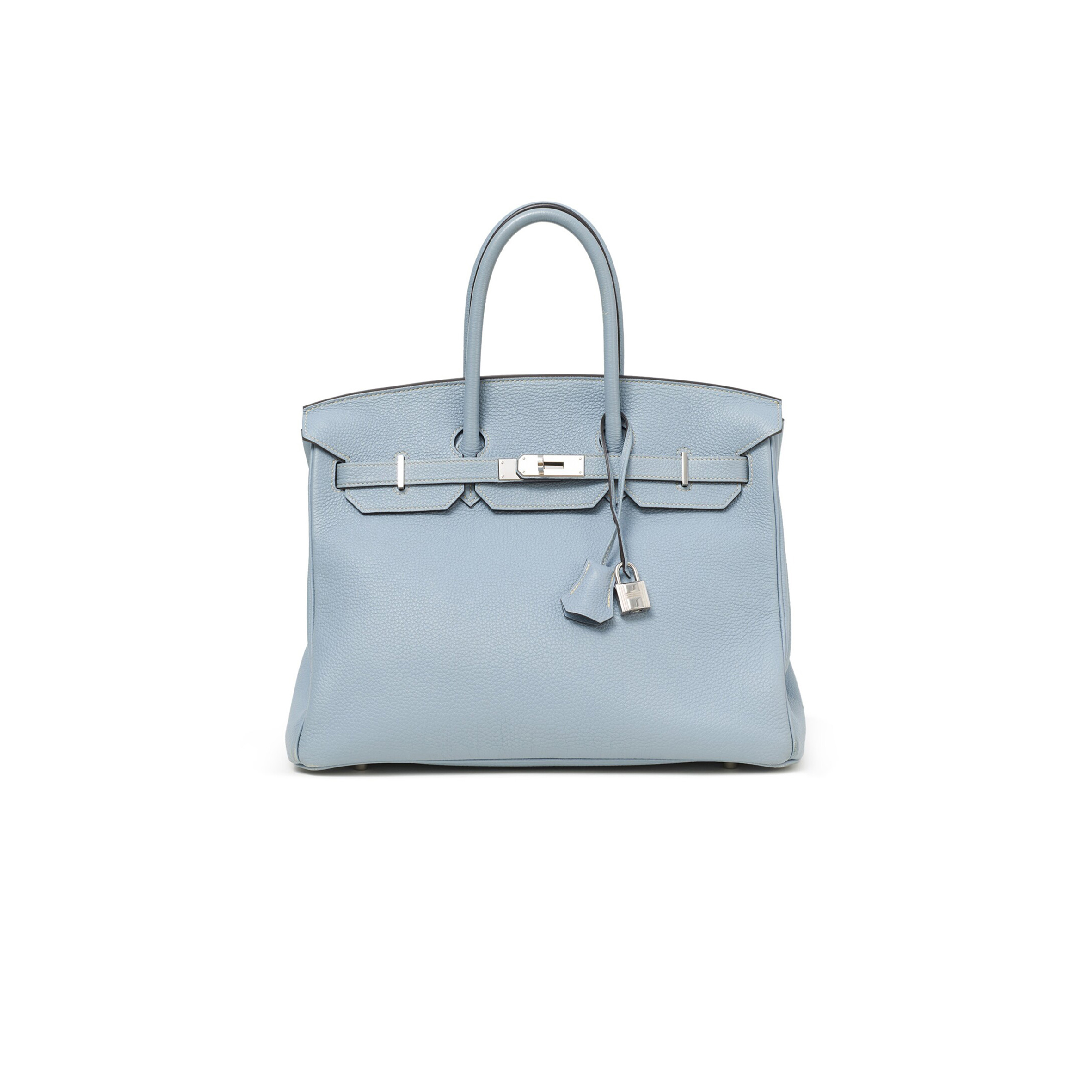 HERMÈS BIRKIN 35 TOGO LEATHER LINEN BLUE SILVER BUCKLE BK35J7TGSS (35*28*18cm)